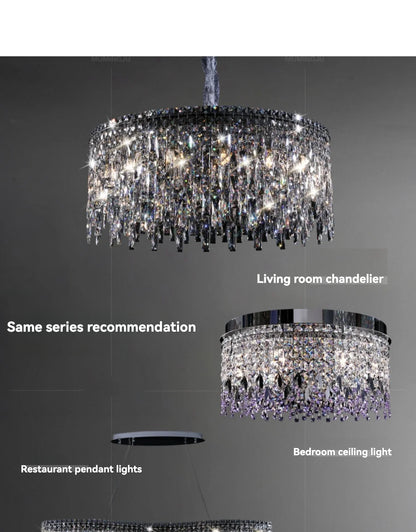 Italy Designer Luxury Chrome Chandelier K9 Crystal for Dining Room Hotel Hall Villa Bar Round Long  Hanging Light Fixture Decor