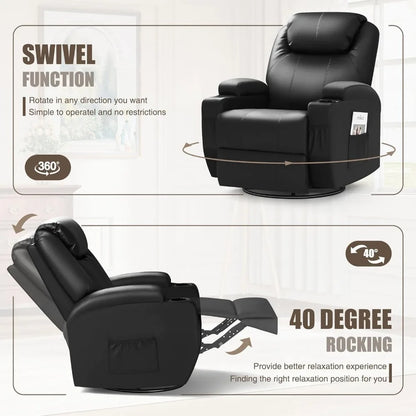 Recliner Chair, Rocking Massage Chairs, Home Reclining Sofa Chair, PU Leather, Ergonomic Living Room Chair with Cup Holders