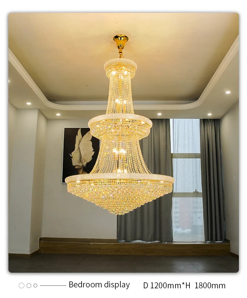 Luxury Living Room Crystal Chandelier Staircase European-Style Large Chrome Chandelier Hotel Lobby Villa High Ceiling Lighting