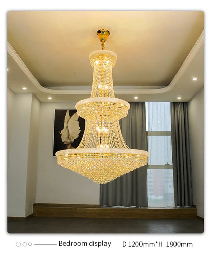 Luxury Living Room Crystal Chandelier Staircase European-Style Large Chrome Chandelier Hotel Lobby Villa High Ceiling Lighting