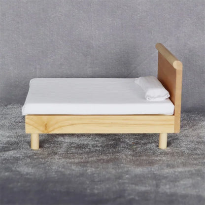 1:12 Scale Miniature Dollhouse Double Bed Mini Bedroom Wardrobe Furniture for OB11 BJD Doll Accessories Toy