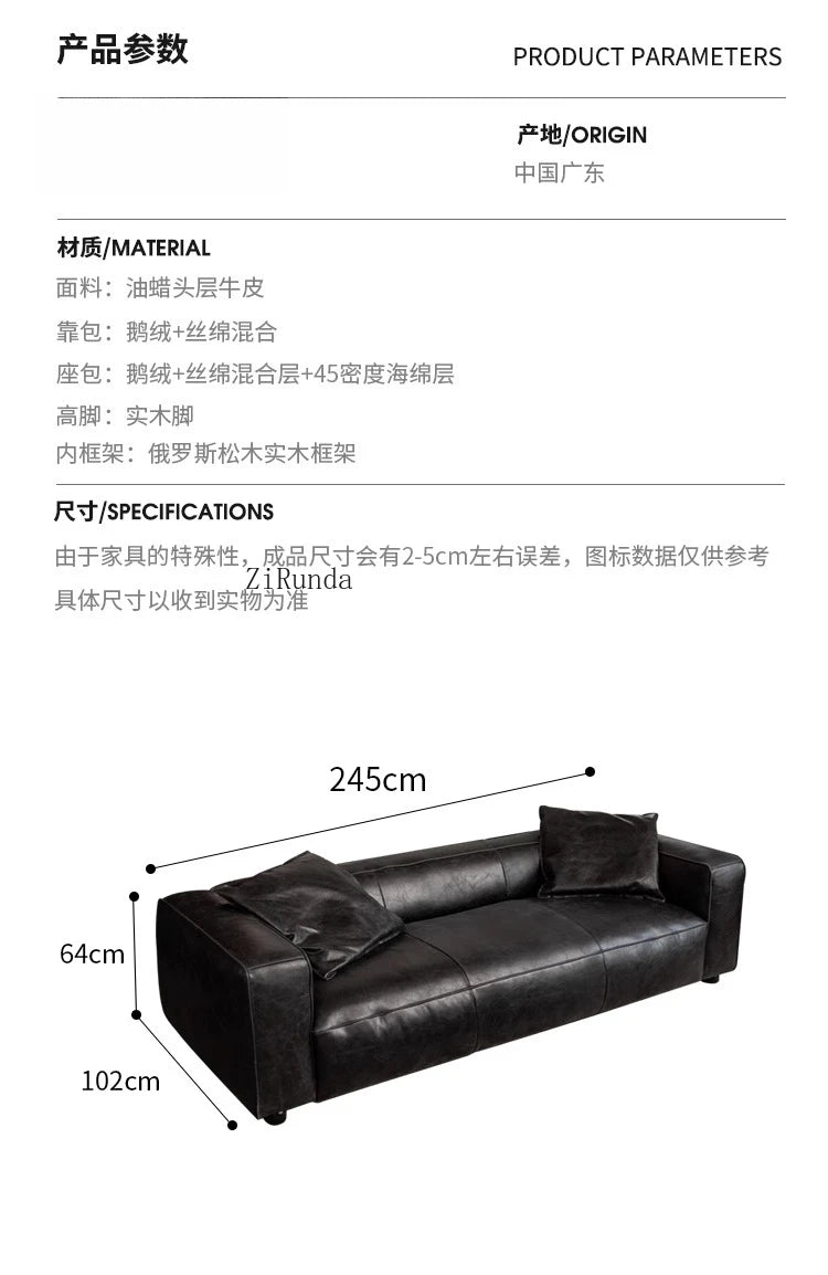 Retro all leather wabi sabi antique sofa Italian living room simple