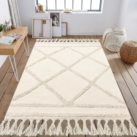 Tufted cotton carpet Living room carpet Hand woven fringed washable bathroom carpet