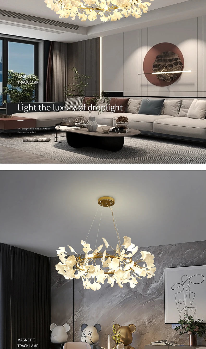 Nordic gingko leaf LED chandelier modern Kitchen living room Bedroom Dining room round interior loft ceiling hanging light