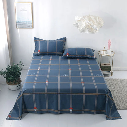 Abstract Geometric Stripe Lines Flat Sheet 3 Pieces 100% Cotton Bed Sheet Soft Comfortable Bedding for Guestrooms and Bedroom