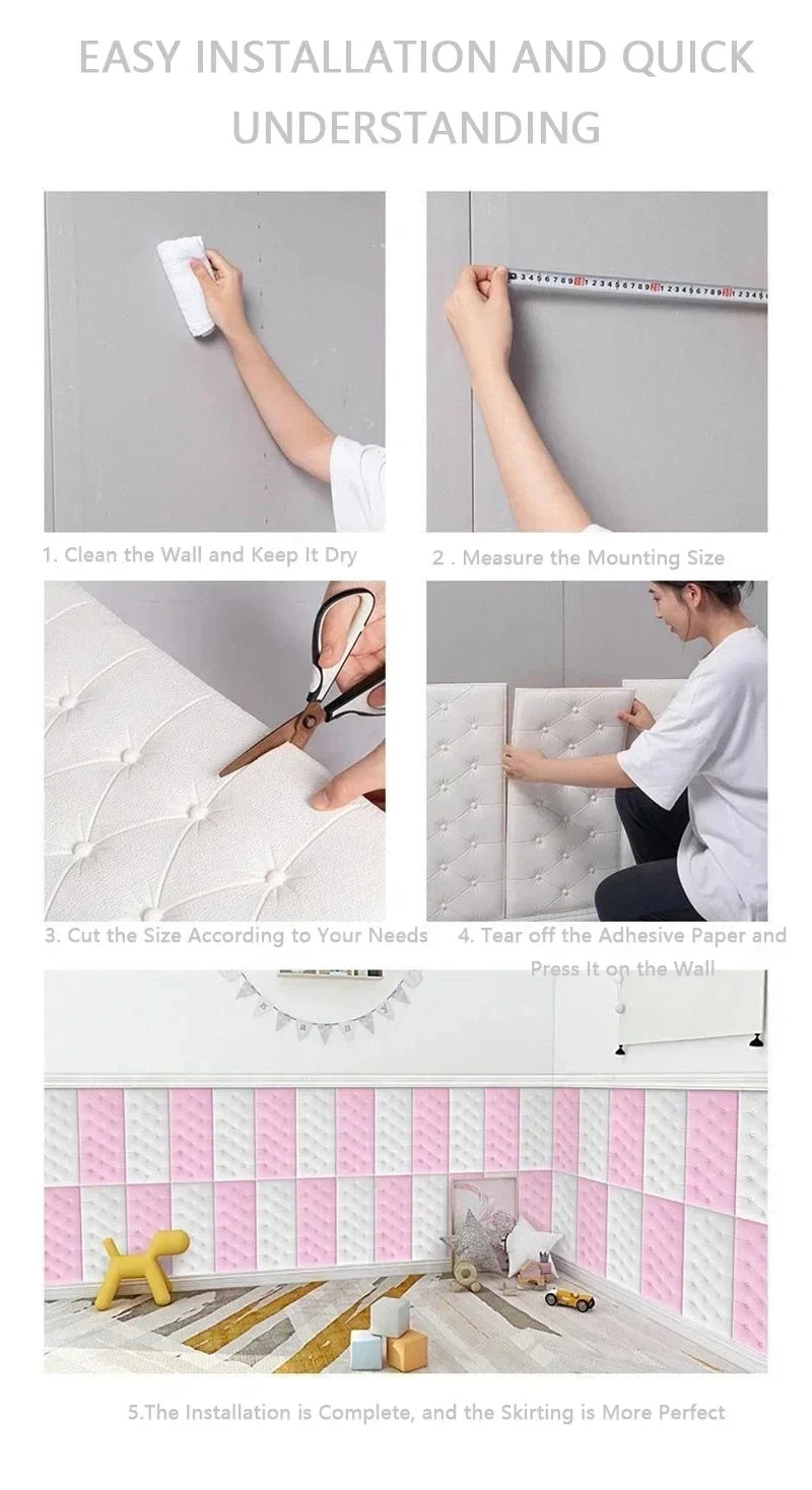3D Wall Stickers Wallpaper Self-adhesive Thicken Tatami Anti-collision Wall Mat Pad Kids Bedroom Living Room Soft Foam Cushion