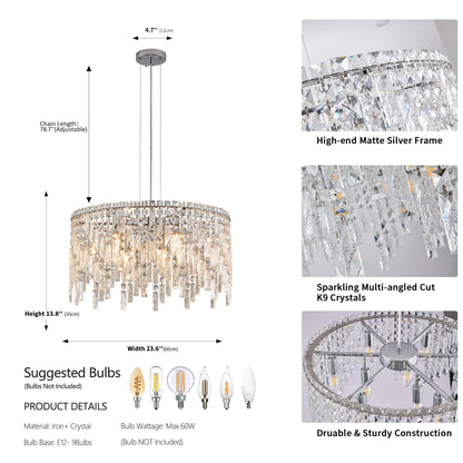 Chrome Elegant Crystal Chandelier Modern Ceiling Light Fixture with Reflective Hanging Crystals for Living Room and Foyers