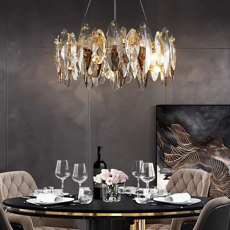 Modern Grey Clear Crystal Chandelier Light Luxury LED Lamp Fixture For Living Dining Room Winfordo Lighting