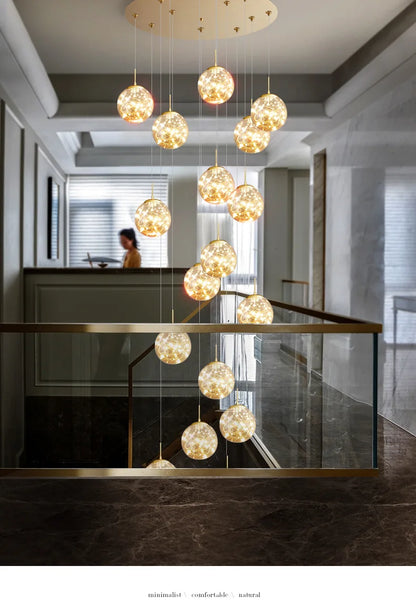 Modern Led Chandelier Glass Ball Dimmable for Staircase Living Room Pendant Lamps Home Decor Lighting Suspension Design Lusters