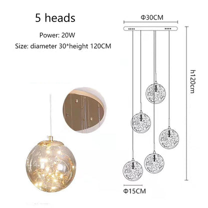 Modern Led Chandelier Glass Ball Dimmable for Staircase Living Room Pendant Lamps Home Decor Lighting Suspension Design Lusters