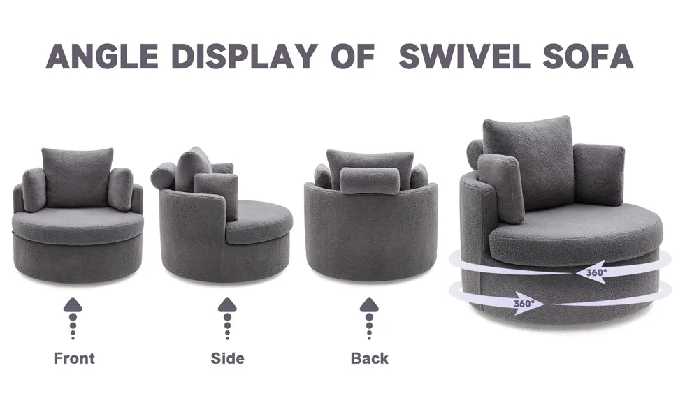 Round Oversized Swivel Barrel Chair with Base Storage for Living Room, 360°Modern Swivel Accent Chair with 3 Pillows for Home