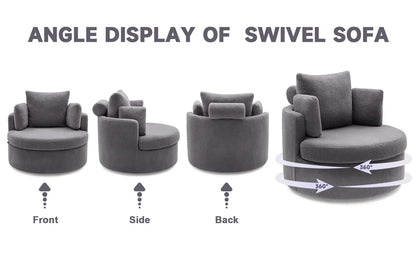 Round Oversized Swivel Barrel Chair with Base Storage for Living Room, 360°Modern Swivel Accent Chair with 3 Pillows for Home