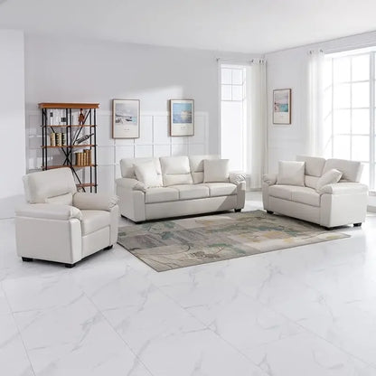 Morden Fort white leather love seat and sofa set, modern luxury and comfy furniture sleeper pouches for living room, apartment,
