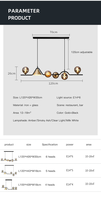Nordic Black LED Chandelier For Living Room Kitchen Modern Home Indoor Ceiling Lighting Fixtures Glass Ball E14 Hanging Lamps