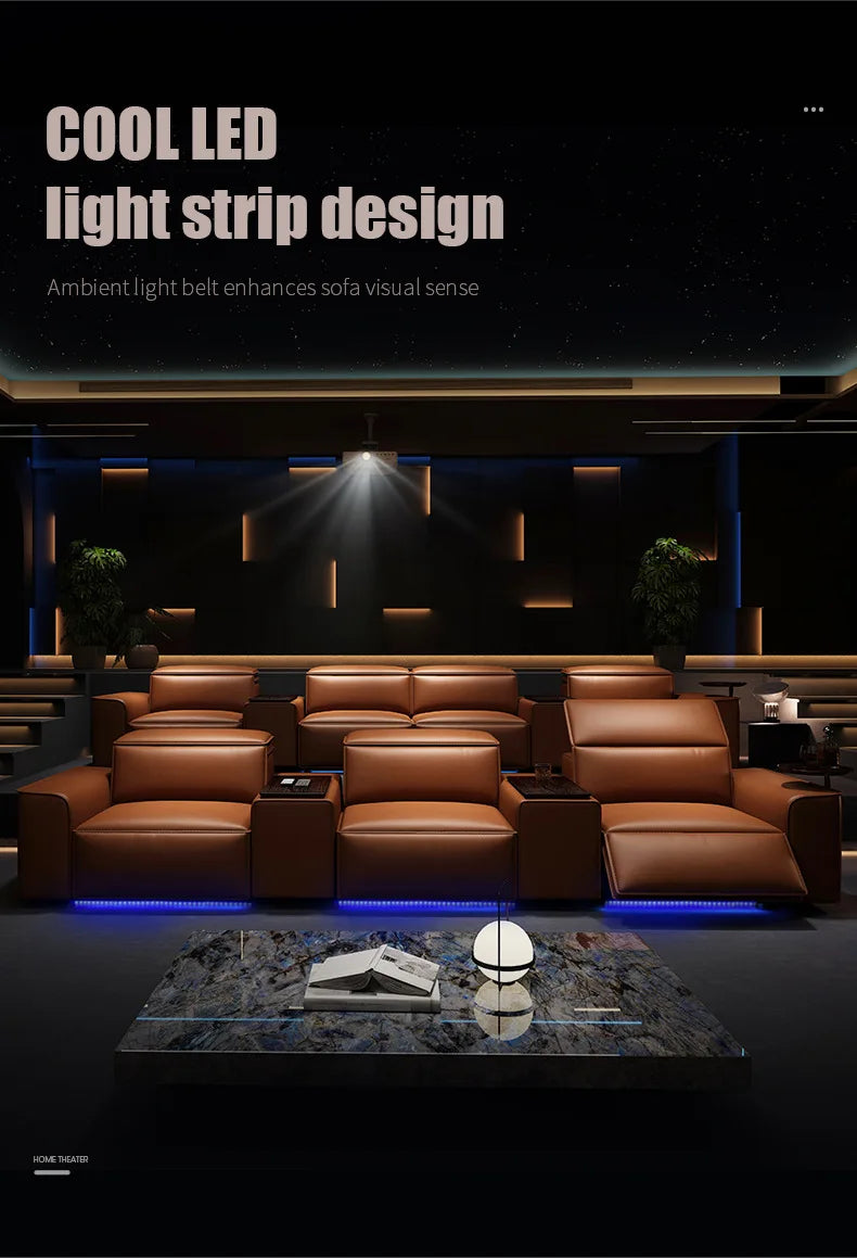 Modern Multifunctional Electric Recliner Sofa Home Theater Video Room Genuine Leather Fabric Wood for Living Video Hall