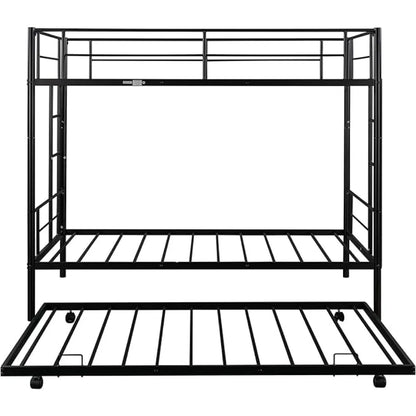 Twin Over Twin Metal Bunk Bed Trundle Frame with 2 Side Ladders Convertible Bunkbed Safety Guard Rails,No Box Spring Needed