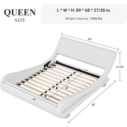 Upholstered Platform Bed Frame with Ergonomic & Adjustable Headboard, Modern Low Profile Sleigh Design