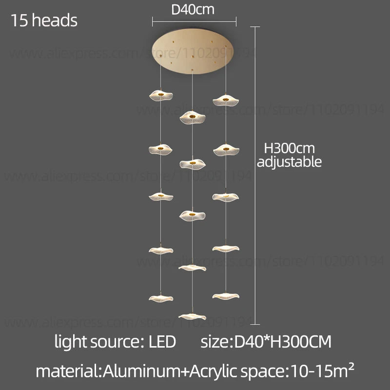 Led Staircase Pendant Lamp Modern Circular Lotus Leaf Living Room Chandelier Designer Villa Style Large Penthouse Chandelier