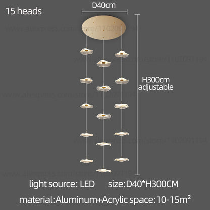 Led Staircase Pendant Lamp Modern Circular Lotus Leaf Living Room Chandelier Designer Villa Style Large Penthouse Chandelier