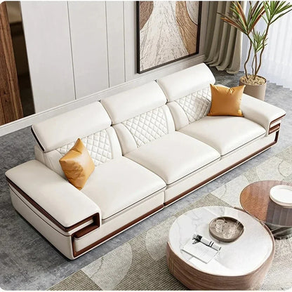 MINGDIBAO Premium Italian Genuine Leather Sofa Set for Living Room with Adjustable Headrests, Bluetooth Speaker, Wireless Charge