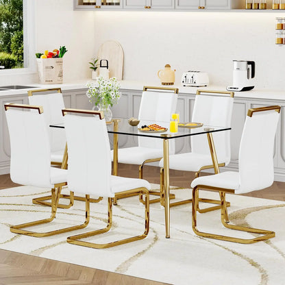 Glass Dining Table Set for 4,5 Piece Dining Table and Chairs Set，Modern Kitchen Dining Room Table with 4 Black PU Leather
