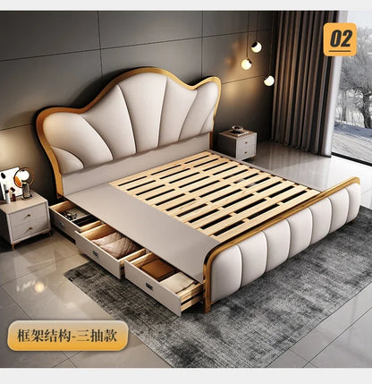 Nordic Luxury Double Bed Modern Wood High End Headboard Frame Double Bed Kids Girl Camas Matrimonial Furniture For Bedroom