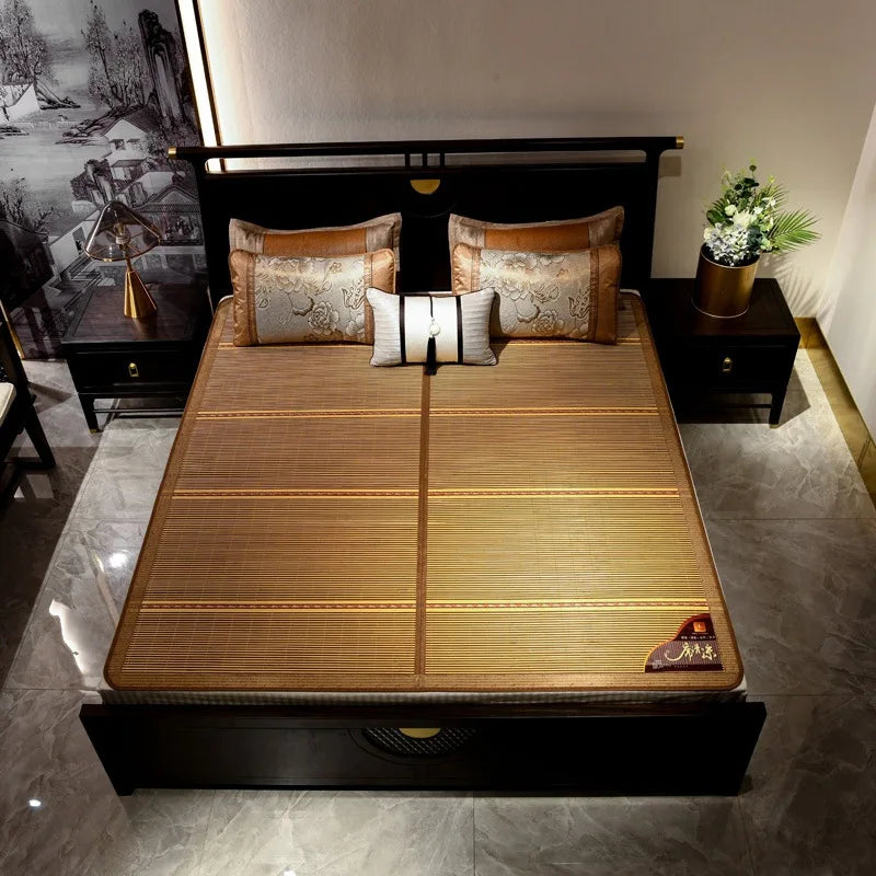 Summer carbonized bamboo mat dormitory cool mattress double-sided foldable straw mat cool mat bamboo and wood grain mat