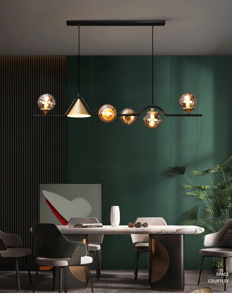 Nordic Black LED Chandelier For Living Room Kitchen Modern Home Indoor Ceiling Lighting Fixtures Glass Ball E14 Hanging Lamps