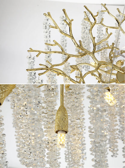 Round Gold Crystal Chandelier For Bedroom Living Room Dining Room Lounge Modern Luxury Gold Ceiling Crystal Branch Chandeliers