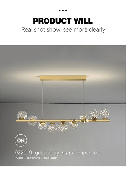 Modern Led Long Ceiling Chandelier Suspension Glass Balls Dining Table Room Kitchen Home Decor Hanging Lamp Front Desk Lights