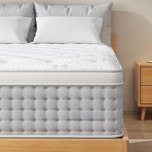 Extra Large Hybrid Mattress 14 "- Memory foam and Pocket Springs Luxury Mattress - Plush Sports Isolation Mattress - Glass Free