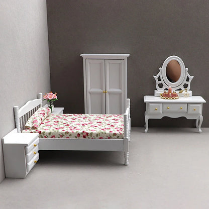 Beds & Furniture Bedroom Set Furniture Wooden Wardrobe for Bedroom Miniature Wardrobe Dolls Dollhouse Bedroom Bed Dresser