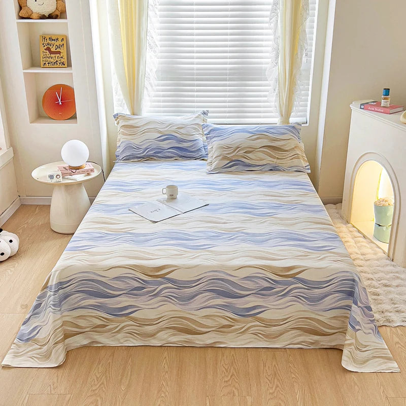 Abstract Geometric Stripe Lines Flat Sheet 3 Pieces 100% Cotton Bed Sheet Soft Comfortable Bedding for Guestrooms and Bedroom