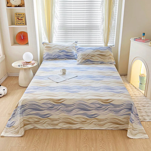 Abstract Geometric Stripe Lines Flat Sheet 3 Pieces 100% Cotton Bed Sheet Soft Comfortable Bedding for Guestrooms and Bedroom