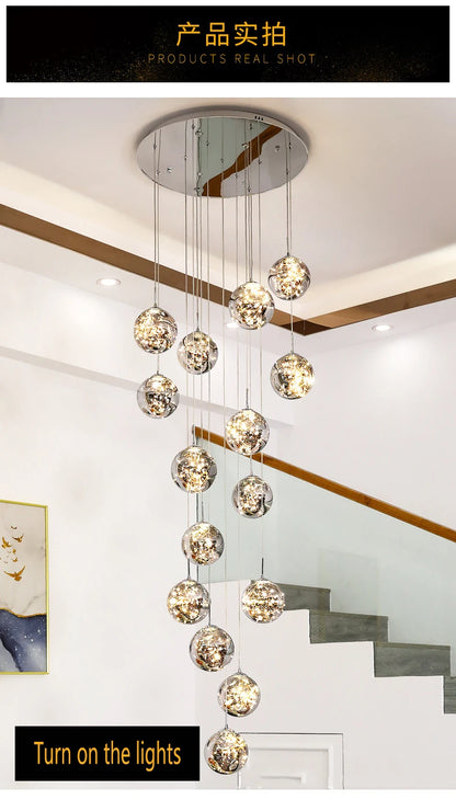 Modern Led Chandelier Glass Ball Dimmable for Staircase Living Room Pendant Lamps Home Decor Lighting Suspension Design Lusters