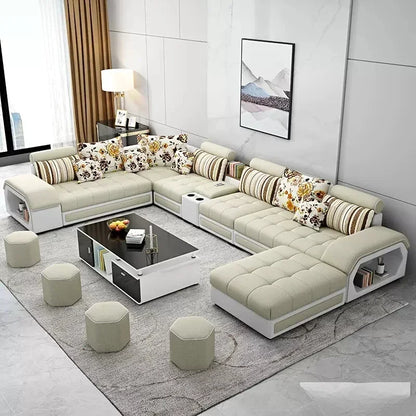 Linlamim Fabric Sofa Set Furniture Living Room Sofa Set With USB And Stools