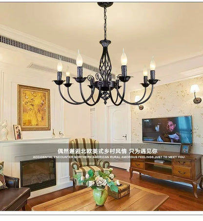 American Simple Living Room Light Modern Dining Room Bedroom Chandelier Black Iron Nordic Style Room Decoration Lighting Chandel