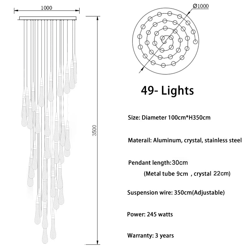 Modern crystal light chandelier for staircase large gold drop design led cristal lamp long villa lobby hanging lighting fixture