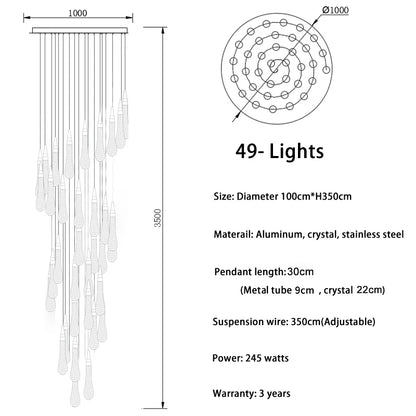 Modern crystal light chandelier for staircase large gold drop design led cristal lamp long villa lobby hanging lighting fixture