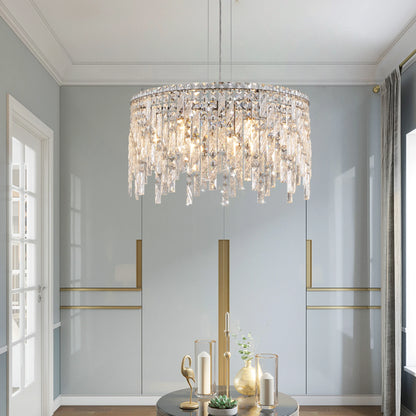 Chrome Elegant Crystal Chandelier Modern Ceiling Light Fixture with Reflective Hanging Crystals for Living Room and Foyers