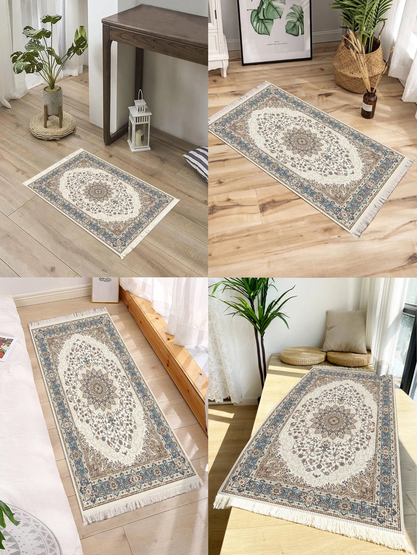 Handwoven cotton linen carpet retro Bohemian style square bedside geometric floor mat living room home decoration Bohemian manda