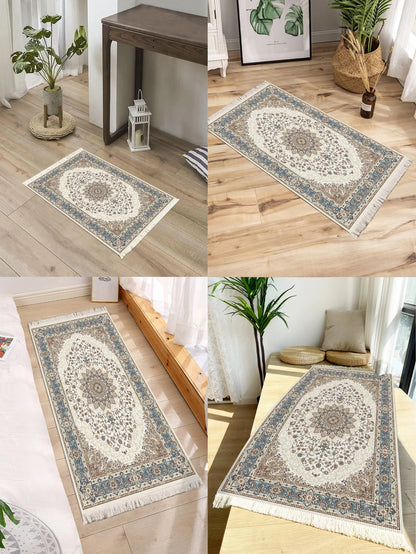 Handwoven cotton linen carpet retro Bohemian style square bedside geometric floor mat living room home decoration Bohemian manda