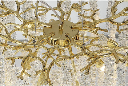 Round Gold Crystal Chandelier For Bedroom Living Room Dining Room Lounge Modern Luxury Gold Ceiling Crystal Branch Chandeliers