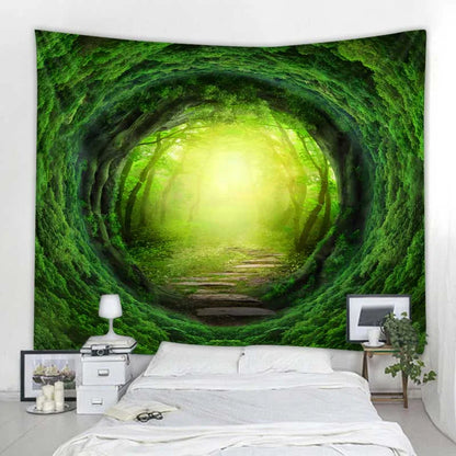 Green jungle tapestry beautiful natural forest large wall hanging hippie bohemian mandala wall art home decoration 8 sizes