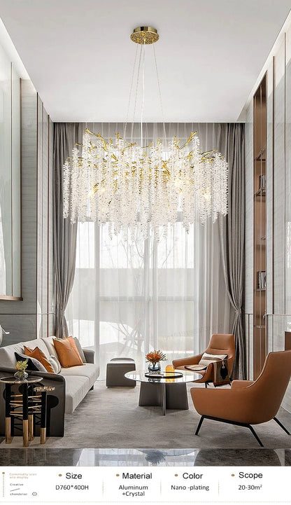 Round Gold Crystal Chandelier For Bedroom Living Room Dining Room Lounge Modern Luxury Gold Ceiling Crystal Branch Chandeliers