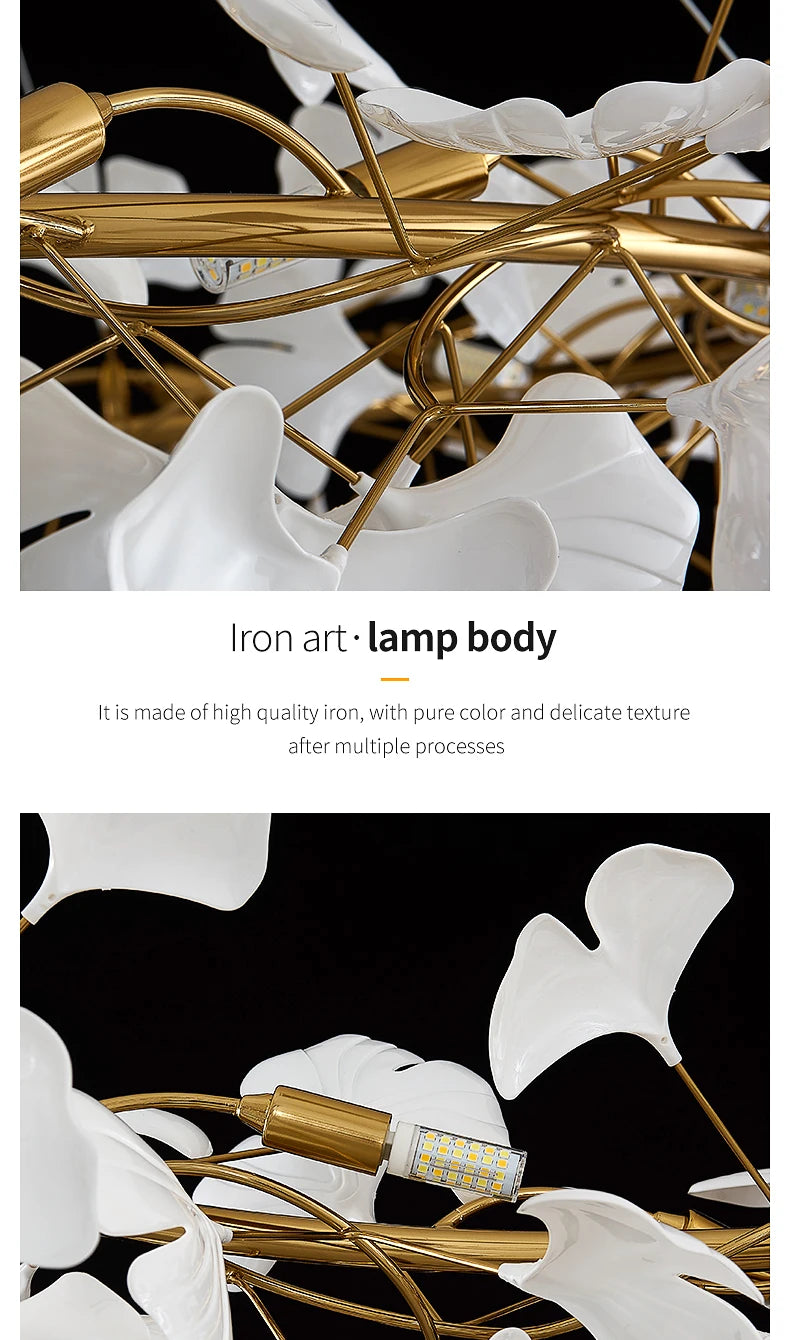 Nordic gingko leaf LED chandelier modern Kitchen living room Bedroom Dining room round interior loft ceiling hanging light