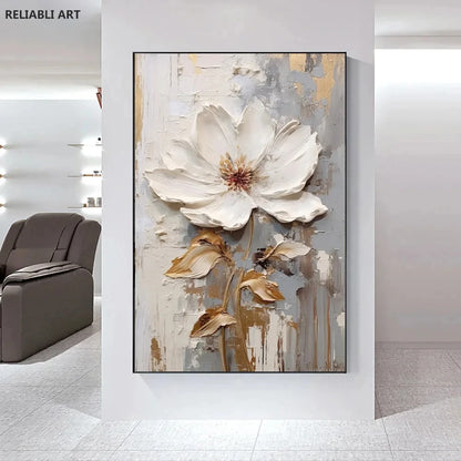 Blooming White Flowers On Canvas, Poster,Print Painting Abstract  Wall Art Picture For Nordic Living Room Decor Cuadros Unframed