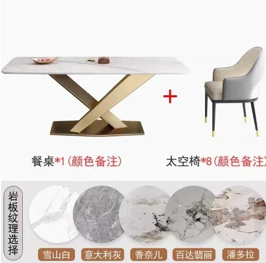 Mavisun Italian Dining Table Set 6 Chairs Ivory Home Console White Finish Sintered Stone Rock Plate Top Concise Salon Furniture