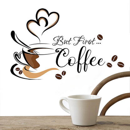 Coffee Cup Pattern Wall Stickers DIY Cafe Restaurant Living Room Home Decoration Self-adhesive Hand Carved Kitchen Wallpaper