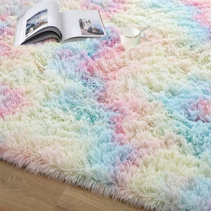 Ultra Soft Fluffy Area Rugs for Bedroom Shaggy Bedroom Carpet Plush Living Room Furry Floor Rugs Non-Slip Tie-Dyed Floor Carpet